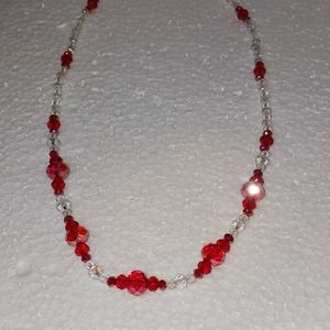 New, Crystal Necklace red and clear crystals and silver clasp